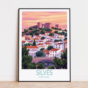 Poster di viaggio di Silves, Portogallo, arte murale del Portogallo, stampa di Silves, regali di compleanno, poster di viaggio personalizzato, arredamento per la casa