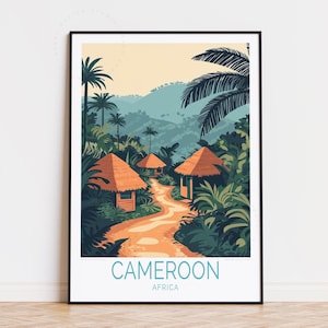 Póster de viaje a Camerún, África, arte mural africano, impresión de Camerún, decoración del hogar, regalos de cumpleaños, regalo de boda, póster de viaje personalizado