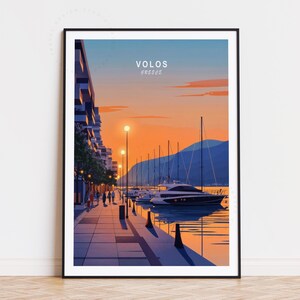 Poster di viaggio di Volos, Grecia, arte murale greca, stampa di Volos, Grecia, regalo di compleanno, regali di inaugurazione della casa, poster di viaggio minimalista