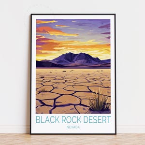 Póster de viaje del desierto de Black Rock, Nevada, arte mural de Nevada, impresión del desierto de Black Rock, regalos de inauguración de la casa, regalo de cumpleaños
