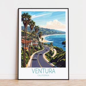 Affiche de voyage Ventura Los Angeles, art mural Californie, impression Ventura, affiche de voyage personnalisée, cadeaux de pendaison de crémaillère, cadeau d'anniversaire