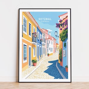 Cartel de viaje de Setúbal, arte de la pared de Portugal, impresión de Setúbal Portugal, decoración del hogar, regalos de cumpleaños, cartel de viaje personalizado