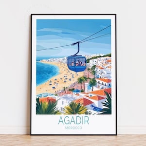 Affiche de voyage Agadir, art mural Maroc, impression Agadir Maroc, affiche côte atlantique, cadeau d'anniversaire, décoration d'intérieur
