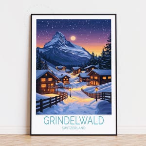 Grindelwald Schweiz Reiseplakat, Schweiz Wandkunst, Grindelwald Druck, Wohnkultur, Geburtstagsgeschenk, personalisiertes Reiseplakat