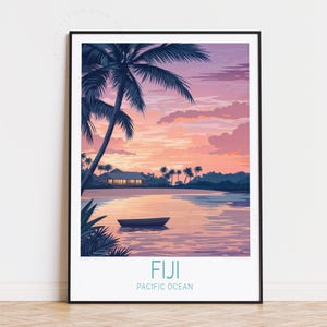 Affiche de voyage Fidji, art mural océan Pacifique, impression Pacifique sud Fidji, décoration d'intérieur, cadeau d'anniversaire, affiche de voyage personnalisée, cadeaux d'anniversaire