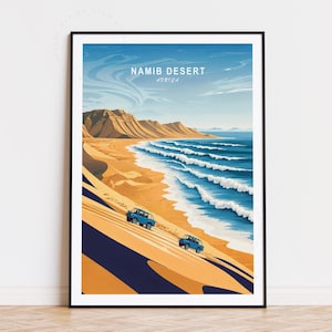 Poster de voyage Afrique du désert du Namib, art mural Afrique, impression désert du Namib, cadeaux d'anniversaire, décoration d'intérieur, cadeaux personnalisés, poster de voyage personnalisé
