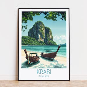 Poster de voyage Krabi, art mural Thaïlande, impression Krabi Thaïlande, cadeau d'anniversaire, poster de voyage personnalisé, cadeaux de pendaison de crémaillère