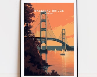 Mackinac Bridge Travel Poster, Michigan Wall Art Print