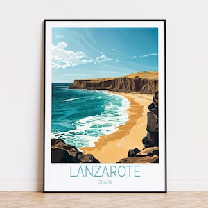 Póster de viaje de Lanzarote, España, arte mural de España, impresión de Lanzarote, decoración del hogar, regalos de cumpleaños, póster de viaje personalizado