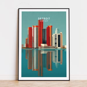 Detroit Travel Poster, Michigan Wall Art, Detroit Michigan Print, Home Decor, Birthday Gifts, Wedding Present, Minimalist Travel Poster