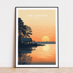 Poster turistico del lago Livingston, arte murale del Texas, stampa del lago Livingston, Texas, regalo di compleanno, arredamento per la casa, regali di nozze