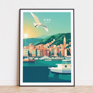 Affiche de voyage de Vigo, Espagne, art mural Espagne, impression de Vigo, affiche de voyage personnalisée, décoration d'intérieur, cadeaux d'anniversaire, cadeau de mariage
