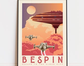 Bespin, Star Wars Bespin Retro Travel Poster, Tatooine Hoth Endor A New Hope Empire Strikes Back, Star Wars Original Trilogy Prints