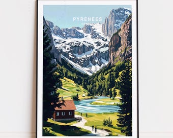 Pyrenees National Park France Travel Poster, France Wall Art, Pyrenees FrancePrint, Birthday Gifts, Home Decor, Minimalist Mountain Poster