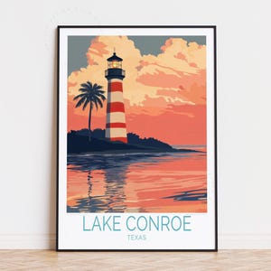 Poster de voyage sur le lac Conroe au Texas, art mural Texas, impression sur le lac Conroe, art mural sur le lac Conroe, décoration d'intérieur, cadeau d'anniversaire
