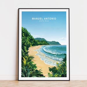 Póster de viaje de Manuel Antonio, arte mural de Costa Rica, impresión de Manuel Antonio, decoración del hogar, póster de viaje personalizado, paisaje urbano minimalista