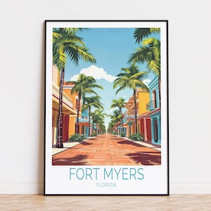Poster de voyage Fort Myers en Floride, art mural Floride, impression Fort Myers, décoration d'intérieur, cadeau d'anniversaire, poster de voyage personnalisé