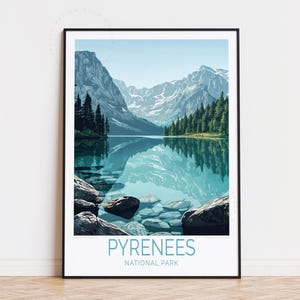 Póster de viaje de los Pirineos franceses, arte mural de Francia, impresión del Parque Nacional de los Pirineos, decoración del hogar, regalos de cumpleaños, póster de viaje personalizado