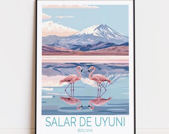 Reisposter Salar de Uyuni, muurkunst Bolivia, print Salar de Uyuni, kunst zoutvlakten Uyuni, verjaardagscadeaus, woondecoratie