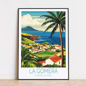 Pôster de viagem de La Gomera, arte de parede das Ilhas Canárias, impressão de La Gomera, Espanha, decoração de casa, presente de aniversário, presentes personalizados