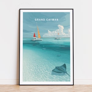 Grand Cayman Caribbean Travel Poster, Cayman Islands Wall Art, Grand Cayman Print, Home Decor, Birthday Gifts, Minimalist Cityscape
