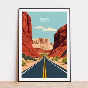 Poster de voyage Salta, art mural Argentine, impression Salta Argentine, cadeaux d'anniversaire, décoration de voyage, paysage urbain minimaliste