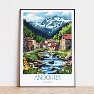 Póster de viaje de Andorra, arte mural de Europa, impresión de Andorra, decoración del hogar, regalos de cumpleaños, regalo de boda, póster de viaje personalizado