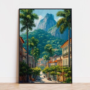 Rio de Janeiro oljemålning – Tropisk gatubild, Brasilien resekonst