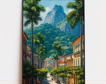 Rio de Janeiro Oil Painting Print – Tropical Street Scene, Brazil Travel Art