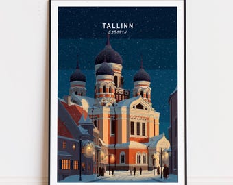 Póster de viaje de Tallin, Estonia, arte mural de Estonia, impresión de Tallin, decoración del hogar, regalo de cumpleaños, póster de viaje minimalista