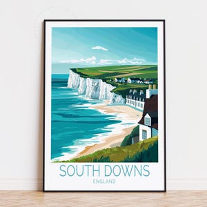 Poster de voyage Parc national des South Downs, art mural Angleterre, impression South Downs Angleterre, décoration de voyage, cadeau d'anniversaire
