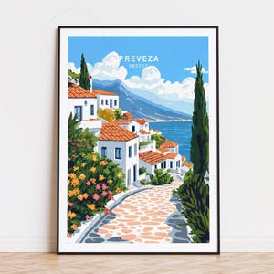 Poster di viaggio di Preveza, Grecia, arte murale greca, stampa di Preveza, Epiro, arredamento per la casa, regali di compleanno, regalo di nozze, poster di viaggio minimalista