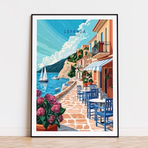 Lefkada Greek Island Travel Poster, Greece Wall Art, Lefkada Print, Home Decor, Custom Travel Poster, Birthday Present