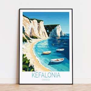 Poster di viaggio di Cefalonia, Grecia, arte murale della Grecia, stampa di Cefalonia, regalo di compleanno, poster di viaggio personalizzato, regali di inaugurazione della casa