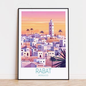 Poster de voyage Rabat Maroc, art mural Maroc, impression Rabat, cadeau d'anniversaire, poster de voyage personnalisé, cadeaux de pendaison de crémaillère