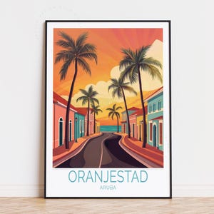 Oranjestad Aruba, affiche de voyage, art mural Aruba, impression Oranjestad, cadeaux d'anniversaire, affiche de voyage personnalisée, décoration d'intérieur