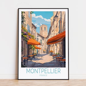 Poster de voyage Montpellier France, art mural France, impression Montpellier, décoration d'intérieur, cadeaux d'anniversaire, poster de voyage personnalisé