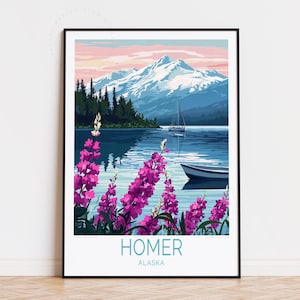 Poster di viaggio di Omero in Alaska, arte murale dell'Alaska, stampa di Omero, regali di inaugurazione della casa, regalo di compleanno, poster di viaggio personalizzato