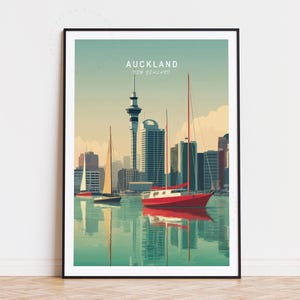 Poster de voyage Auckland, art mural Nouvelle-Zélande, impression Auckland Nouvelle-Zélande, cadeaux d&#39;anniversaire, poster de voyage personnalisé, décoration d&#39;intérieur