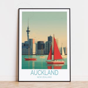 Impression de voyage à Auckland, art mural Nouvelle-Zélande, affiche d&#39;Auckland, décoration d&#39;intérieur, cadeaux d&#39;anniversaire, cadeau de mariage, affiche de voyage personnalisée