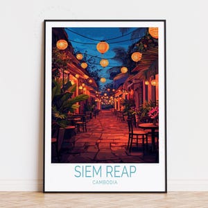 Póster de viaje de Siem Reap, arte mural de Camboya, impresión de Siem Reap, Camboya, decoración del hogar, póster de viaje personalizado, regalos de cumpleaños