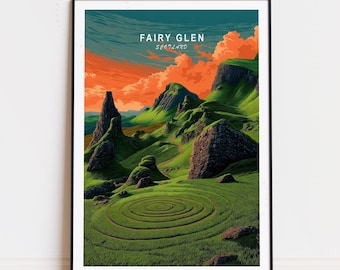 Póster de viaje de Fairy Glen, Escocia, arte mural de Escocia, impresión de Fairy Glen, regalos de cumpleaños, póster de viaje minimalista, decoración del hogar