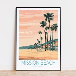 Mission Beach Travel Poster, San Diego Wall Art, Mission Beach California Print, Birthday Present, Home Decor, Custom Travel Poster