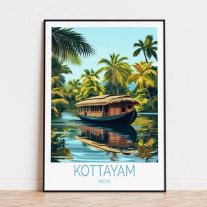 Poster de voyage Kottayam en Inde, art mural Inde, impression Kottayam, décoration d'intérieur, cadeaux d'anniversaire, poster de voyage personnalisé