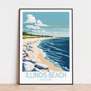 Affiche de voyage Illinois Beach State Park, art mural États-Unis, impression Illinois Beach, cadeau d'anniversaire, décoration d'intérieur, cadeaux personnalisés