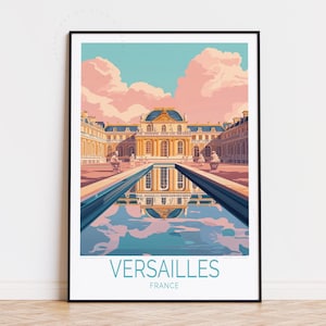 Póster de viaje de Versalles, Francia, arte mural de Francia, impresión de Versalles, decoración del hogar, regalos de cumpleaños, regalo de boda, póster de viaje personalizado