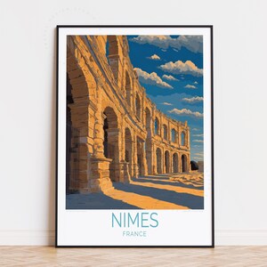 Nîmes Frankreich Reiseplakat, Frankreich Wandkunst, Nîmes Druck, Geburtstagsgeschenk, Housewarming Geschenke, personalisiertes Reiseplakat