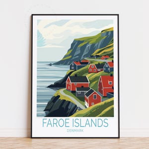 Färöer Inseln Reise Poster, Dänemark Wandkunst, Färöer Inseln Dänemark Druck, Geburtstagsgeschenk, Benutzerdefiniertes Reiseplakat Housewarming Geschenke