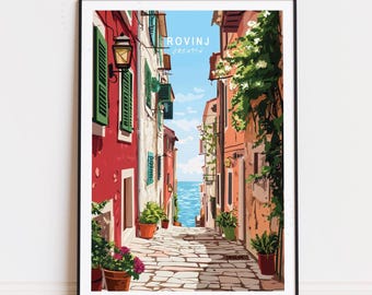 Rovinj Chorwacja Plakat Podróżniczy, Chorwacja Sztuka Ścienna, Rovinj Druk, Podróż Domowa Dekoracja, Prezenty Urodzinowe, Minimalistyczny Plakat Podróżniczy