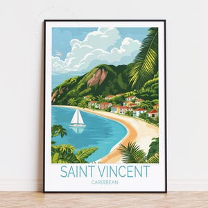 Affiche de voyage Saint-Vincent, art mural des Caraïbes, impression Saint-Vincent, décoration d'intérieur, cadeau d'anniversaire, affiche de voyage personnalisée
